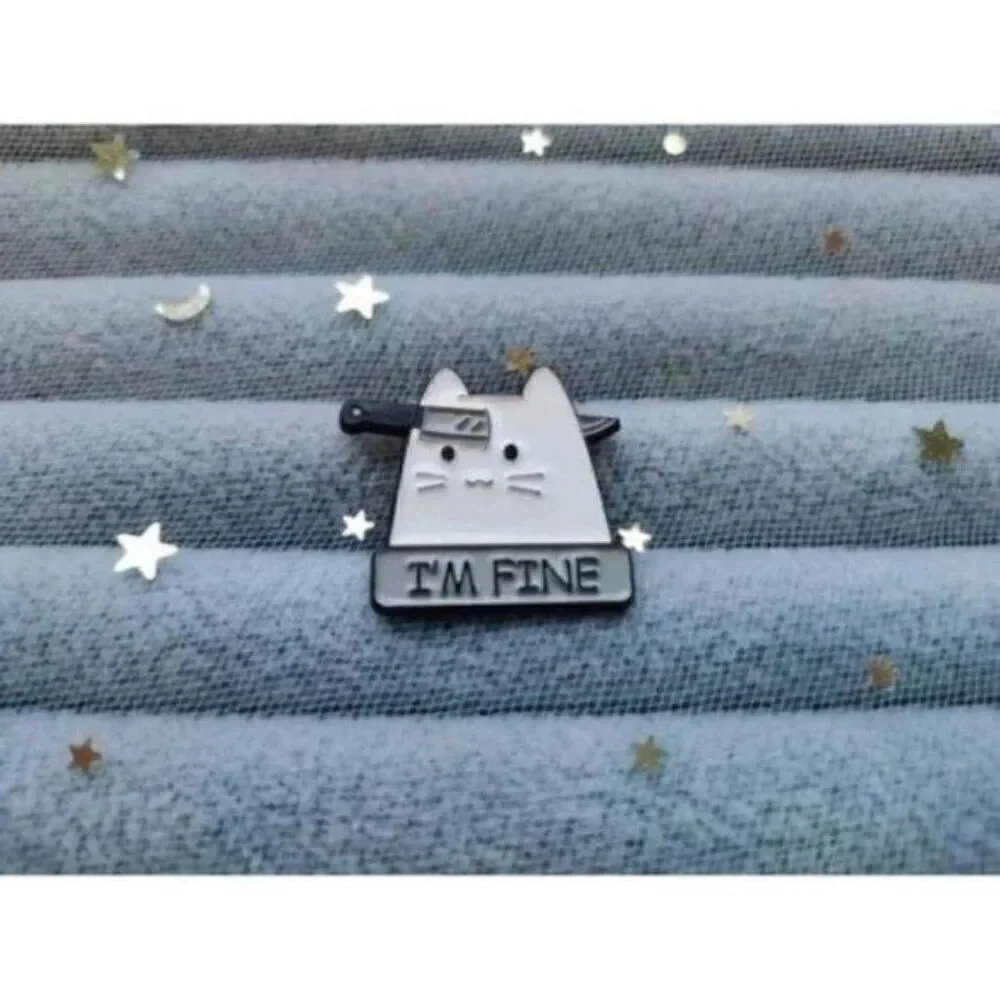 3/20 I’m Fine Knife Cat Enamel Pin
